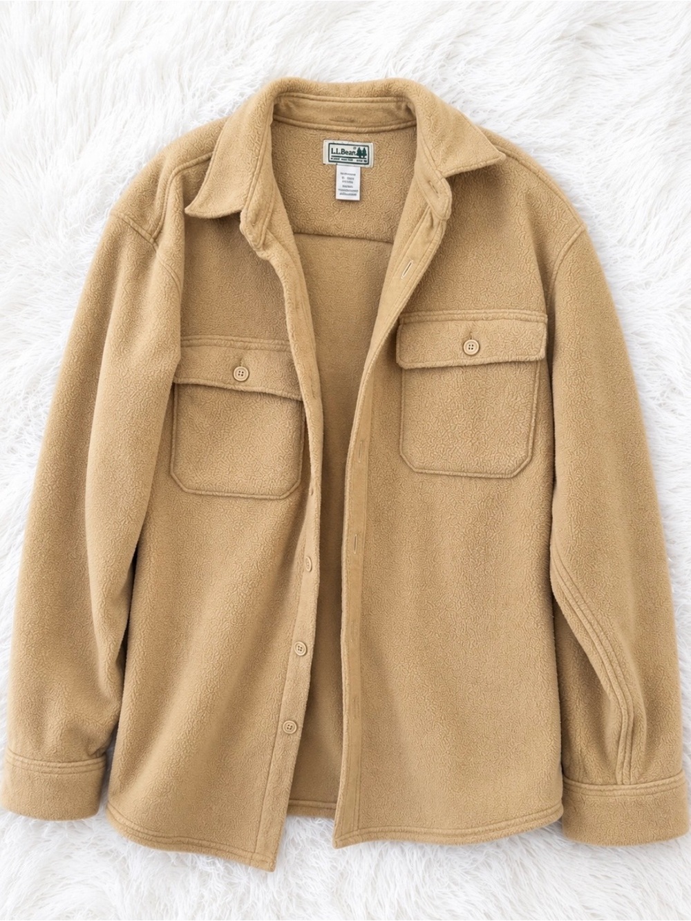L.L.Bean Tan Fleece Shirt Jacket Shacket Button Front Oversized Size Small
